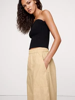 Wide-Leg Pull-On Cotton Poplin Ankle Pant