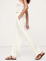 Wide-Leg Linen Pull-On Ankle Pant