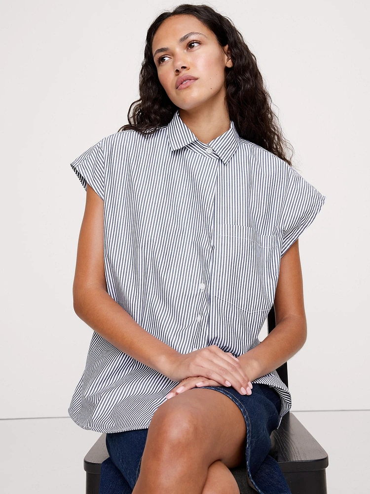 Oversized Cotton Poplin Asymmetrical Tunic
