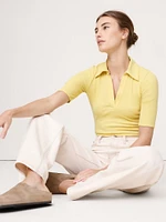 Ribbed Elbow-Sleeve Polo