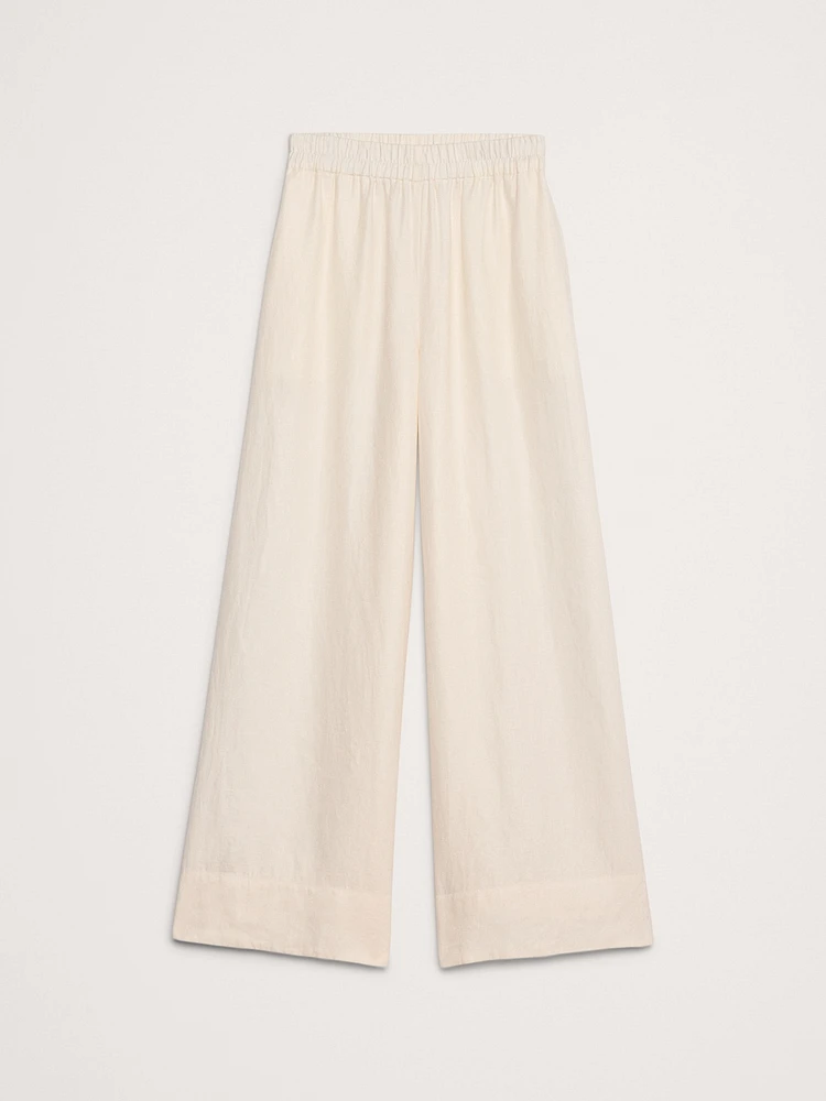 Wide-Leg Linen Pull-On Ankle Pant