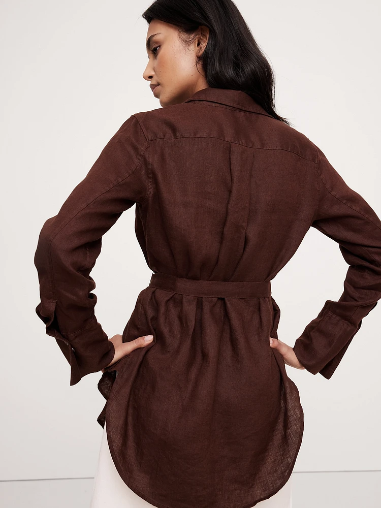 Linen Belted Tunic Shirt