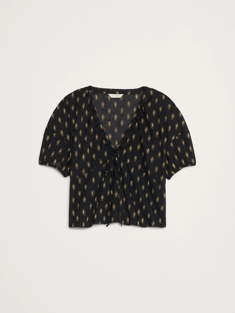 Cotton Tie-Front V-Neck Top