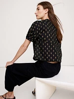 Cotton Tie-Front V-Neck Top