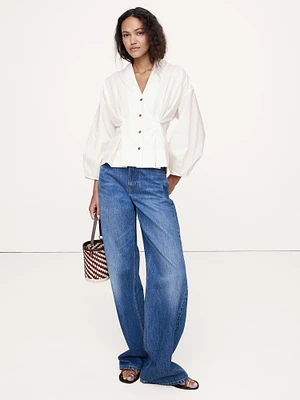 Cotton Poplin Cinched-Waist Shirt