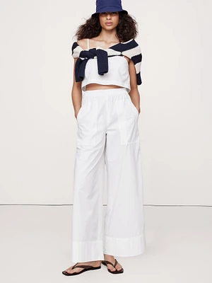 Wide-Leg Cotton Poplin Pull-On Ankle Pant