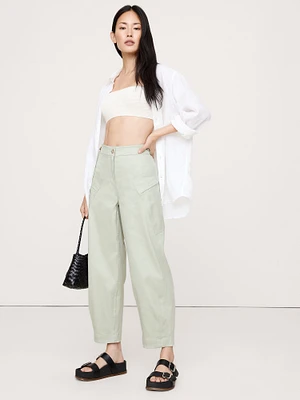 High-Rise Barrel Linen-Cotton Utility Pant