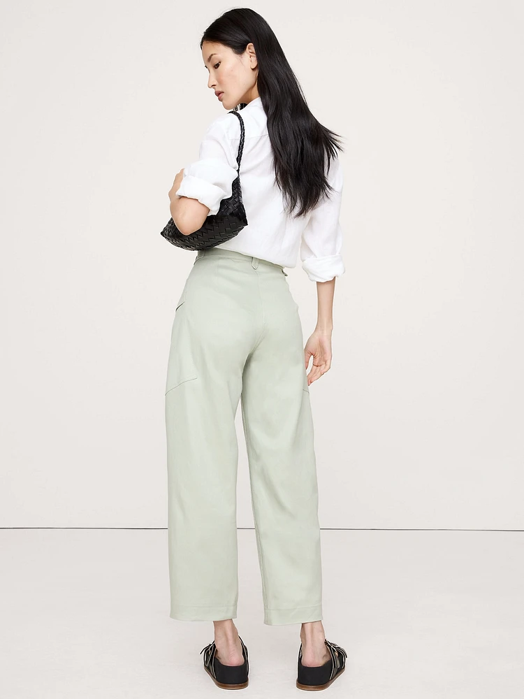 High-Rise Barrel Linen-Cotton Utility Pant