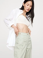 High-Rise Barrel Linen-Cotton Utility Pant