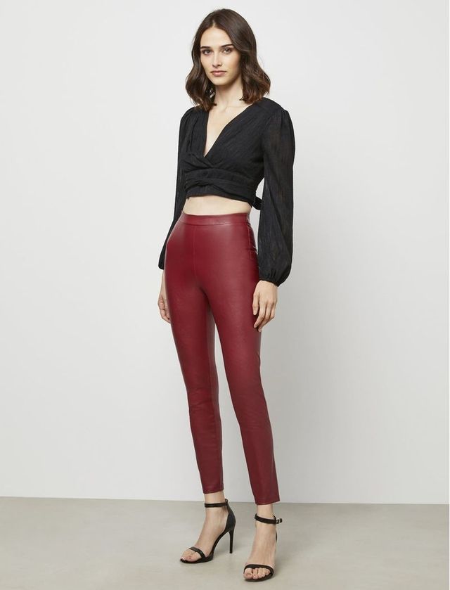 BCBGMAXAZRIA Leggings ajustados de piel sintética de cintura alta para mujer