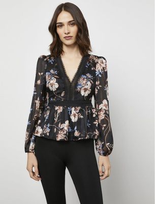 Blusa Manga Larga con Peplum Estampado Floral