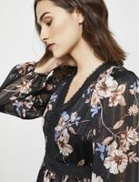 Blusa Manga Larga con Peplum Estampado Floral