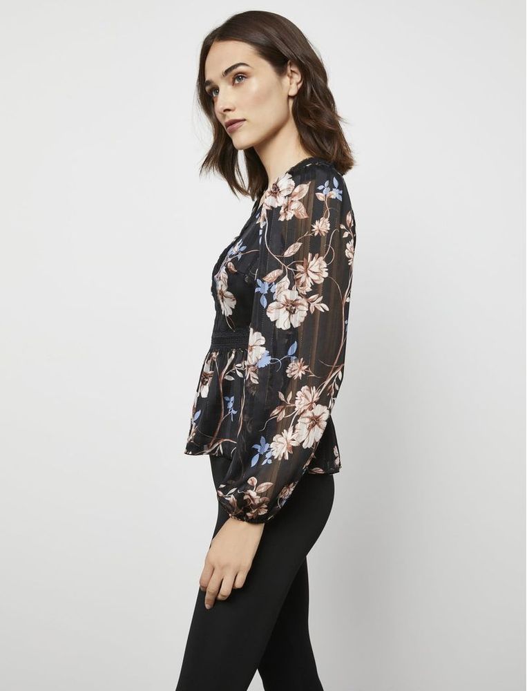 Blusa Manga Larga con Peplum Estampado Floral