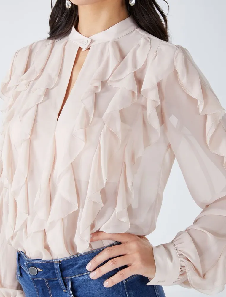 Blusa Transparente con Paneles de Volantes