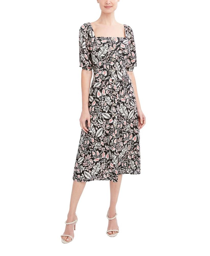 Vestido Midi Manga Abullonada Floral