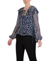 Blusa Manga Larga con Lazo y Volantes Animal Print