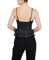 Blusa Tirantes Peplum y Encaje Piel Sintética