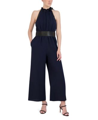 Jumpsuit Halter Pierna Ancha con Piel Sintética