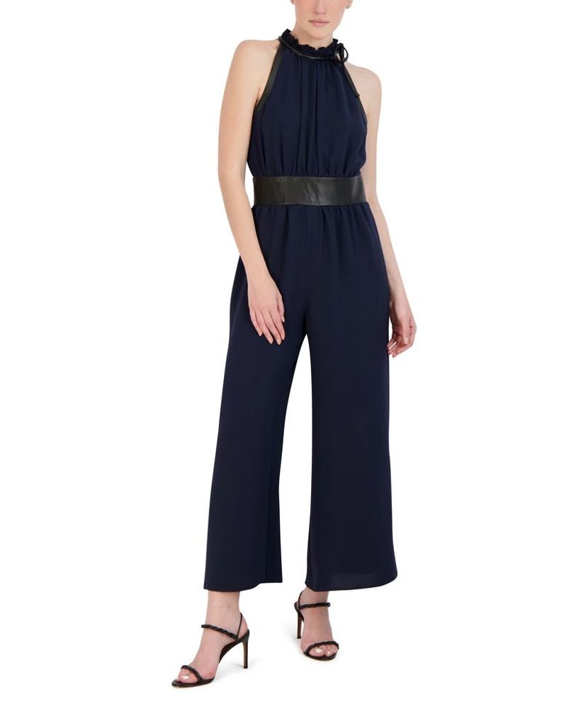 Jumpsuit Halter Pierna Ancha con Piel Sintética