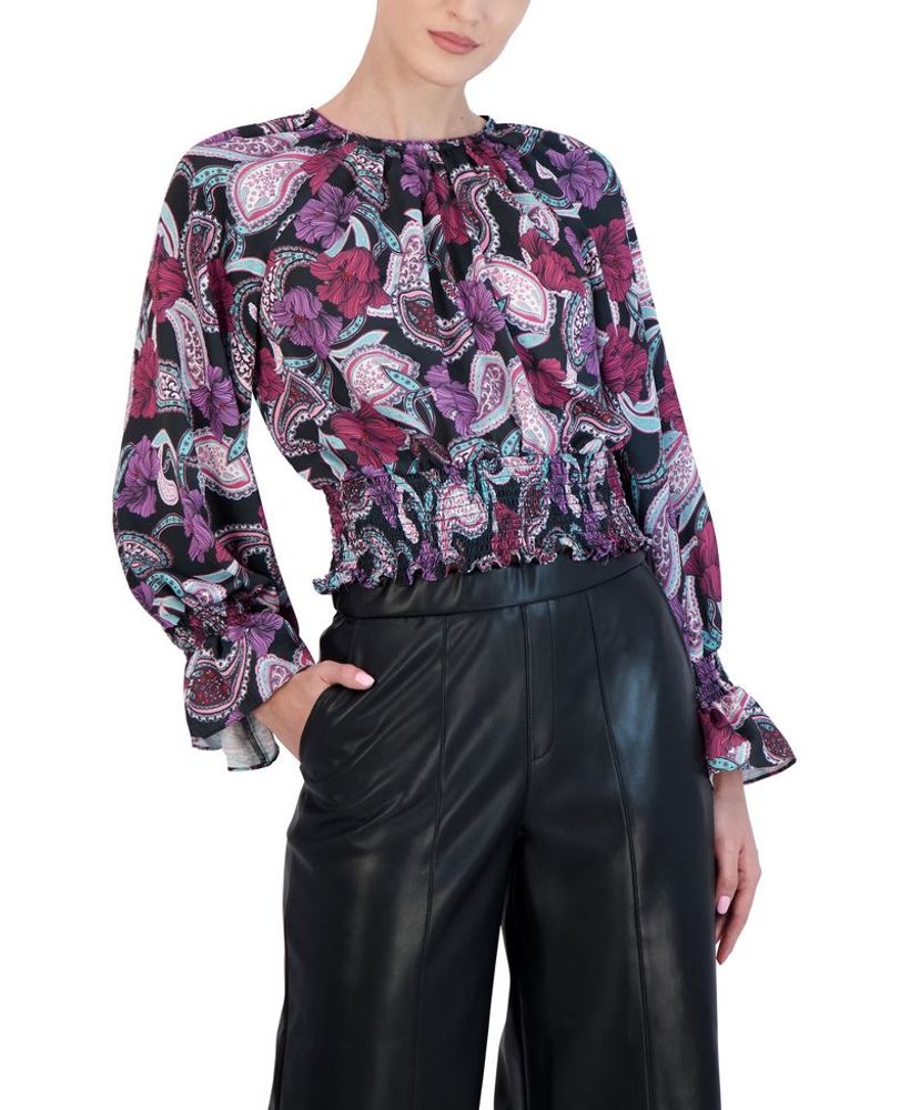 Blusa Manga Larga con Volantes Floral Paisley