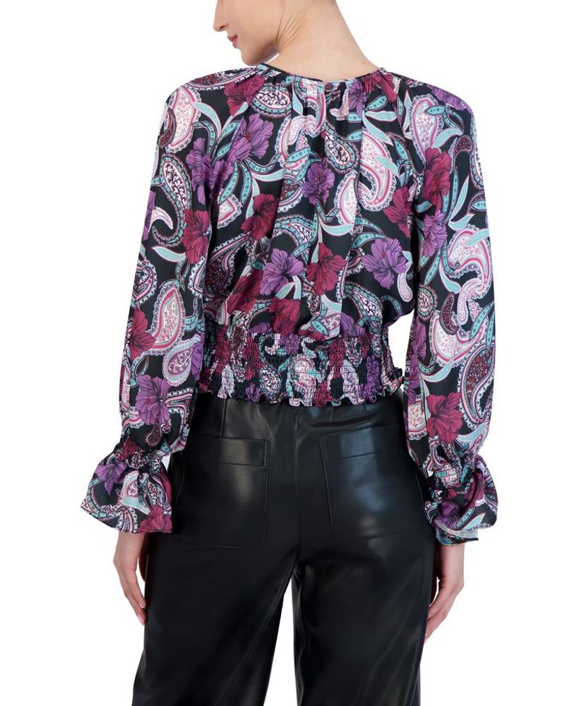 Blusa Manga Larga con Volantes Floral Paisley