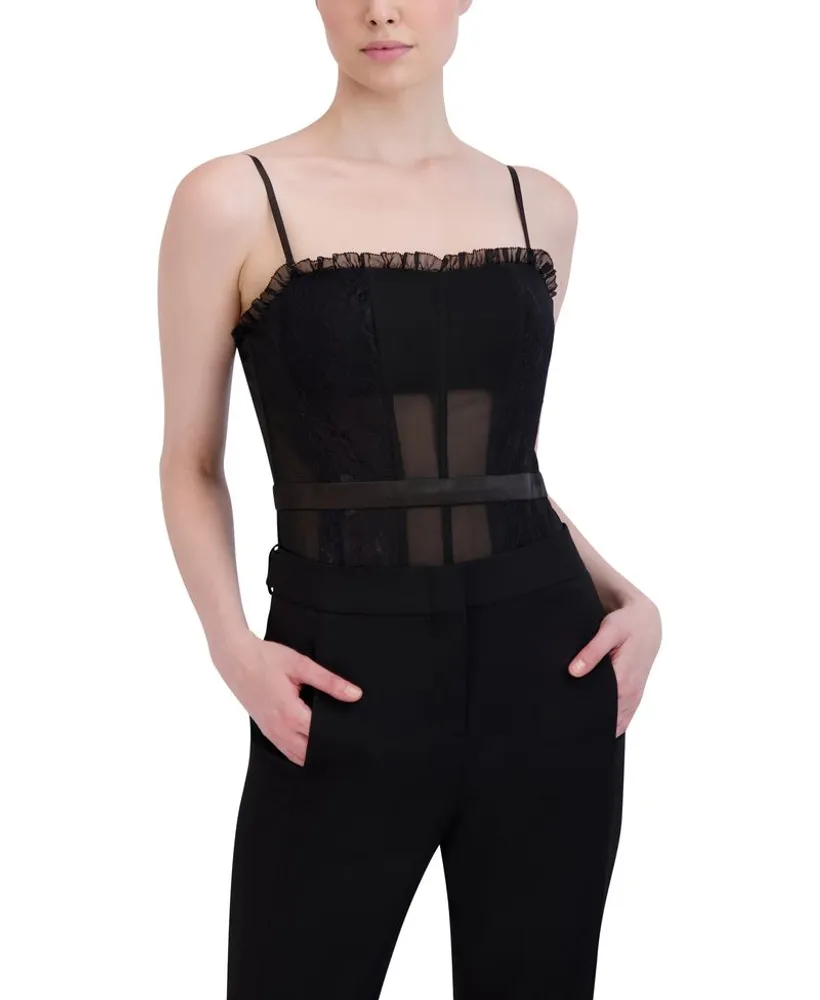 Body Bustier Encaje de Tirantes con Transparencia