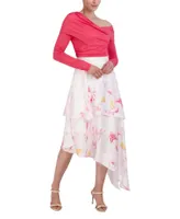 Falda Midi High and Low Volantes Floral