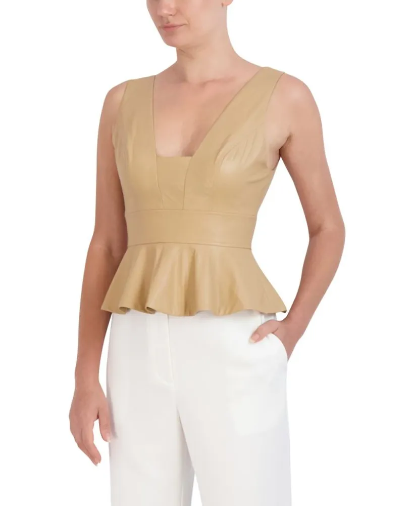 Crop Top Peplum Piel Sintética