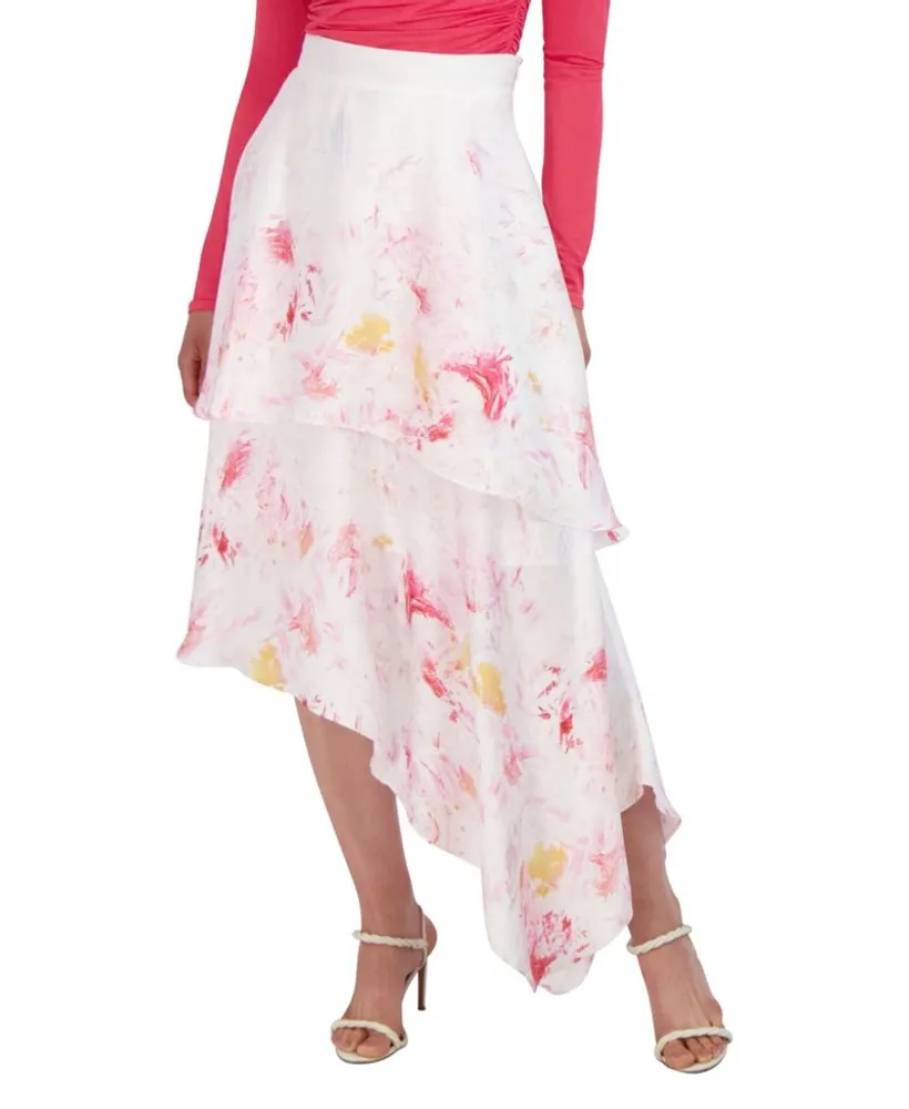 Falda Midi High and Low Volantes Floral