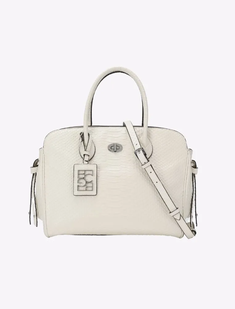 Bolso Satchel con Broche y Placa Metálica