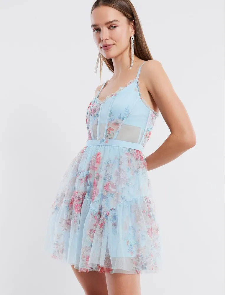 Vestido Corto de Noche Bustier Floral