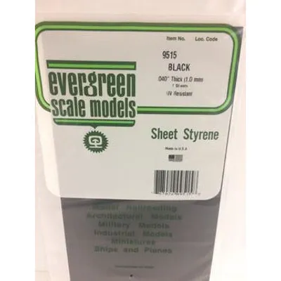 Evergreen #9515 Styrene Sheets: Black 2 pack 0.040" (1.0mm) Thick x 12" (31cm) x 6" (15cm)