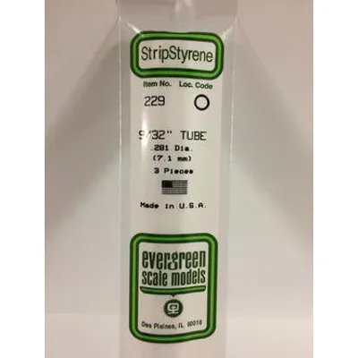 Evergreen #229 Styrene Tubes: Round 9/32" 3 pack 0.281" (7.1mm) OD x 14" (35cm)