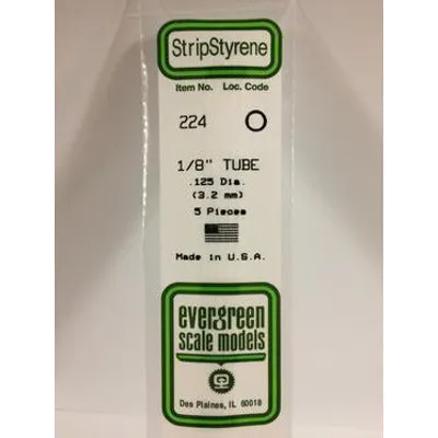 Evergreen #224 Styrene Tubes: Round 1/8" 5 pack 0.125" (3.2mm) OD x 14" (35cm)