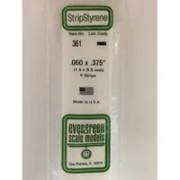 Evergreen #361 Styrene Strips: Dimensional 9 pack 0.060" (1.5mm) x 0.375" (9.5mm) x 24" (60cm)