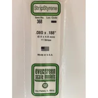 Evergreen #368 Styrene Strips: Dimensional 11 pack 0.080" (2.0mm) x 0.188" (4.8mm) x 24" (60cm)