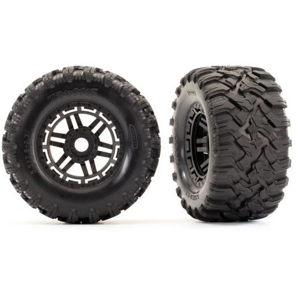 TRA8972 Tires & wheels, assembled, glued (black wheels, Maxx All-Terrain tires, foam inserts) (2) (17mm splined) (TSM rated)