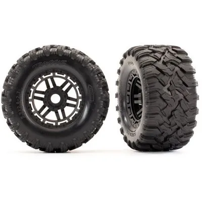 TRA8972 Tires & wheels, assembled, glued (black wheels, Maxx All-Terrain tires, foam inserts) (2) (17mm splined) (TSM rated)