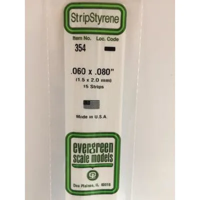 Evergreen #354 Styrene Strips: Dimensional 15 pack 0.060" (1.5mm) x 0.080" (2.0mm) x 24" (60cm)