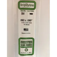 Evergreen #354 Styrene Strips: Dimensional 15 pack 0.060" (1.5mm) x 0.080" (2.0mm) x 24" (60cm)