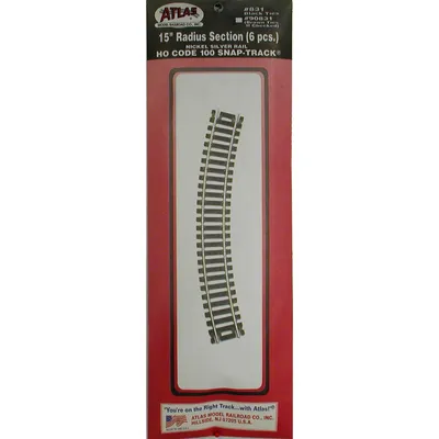 HO Code 100 Snap-Track 15" Radius Nickel Silver #831 6pcs