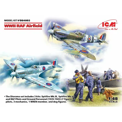 WWII RAF Airfield Spitfire Mk.IX, Spitfire Mk.VII, RAF Pilots and Ground Personnel (7 figures) 1/35 #DS4802 by ICM