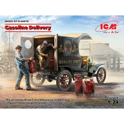 Gasoline Delivery, Model T 1912 Delivery Car with American Gasoline Loaders 1/24 #24019 by ICM