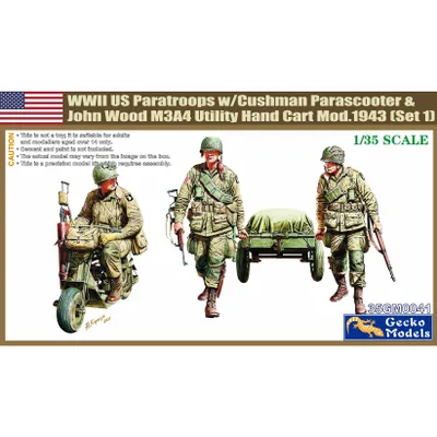 WWII US Paratroops w/Cushman Parascooter & John Wood M3A4 Utility Hand Cart MOd. 1943 (Set 1) 1/35 #0041 by Gecko Models