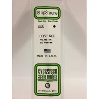 Evergreen #220 Styrene Rods: 10 pack 0.035" (0.88mm) OD x 14" (35cm)
