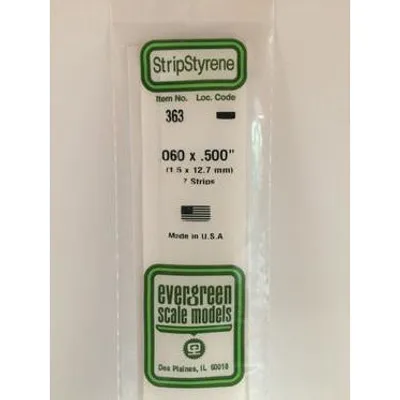 Evergreen #363 Styrene Strips: Dimensional 7 pack 0.060" (1.5mm) x 0.500" (12.7mm) x 24" (60cm)