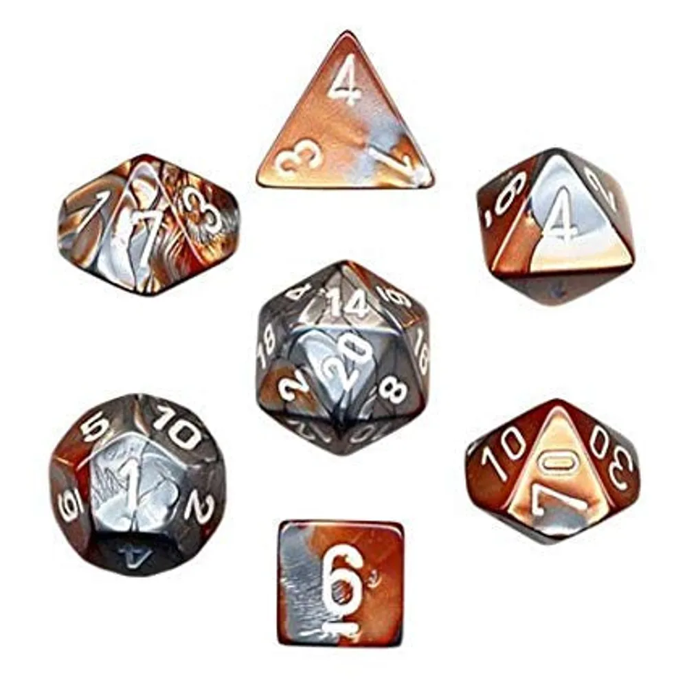 Chessex Gemini 7-Die Set Copper-Steel/White CHX26424