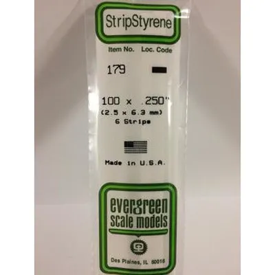 Evergreen #179 Styrene Strips: Dimensional 6 pack 0.100" (2.5mm) x 0.250" (4.8mm) x 14" (35cm)