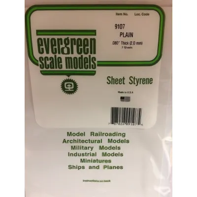 Evergreen #9107 Styrene Sheets: White 2 pack 0.080" (2.0mm) x 8" x 21"