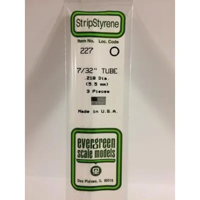 Evergreen #227 Styrene Tubes: Round 7/32" 3 pack 0.219" (5.5mm) OD x 14" (35cm)